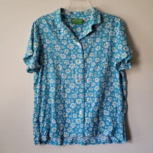 Big Bud Press Pantry Button Up Blue Daisy Floral 100% Cotton